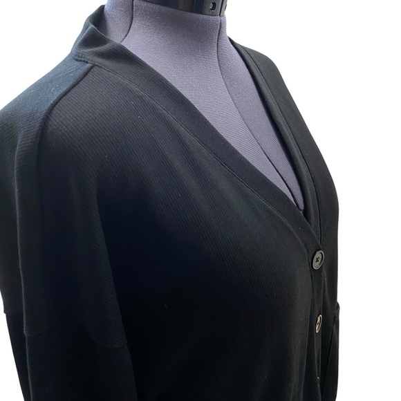 Women's size XL Solid Black Button up front patch pockets soft stretch Cardigan - Picture 5 of 7
